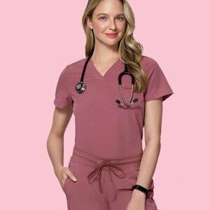 Mandala Scrubs One Pocket Top Deep Mauve Size Small